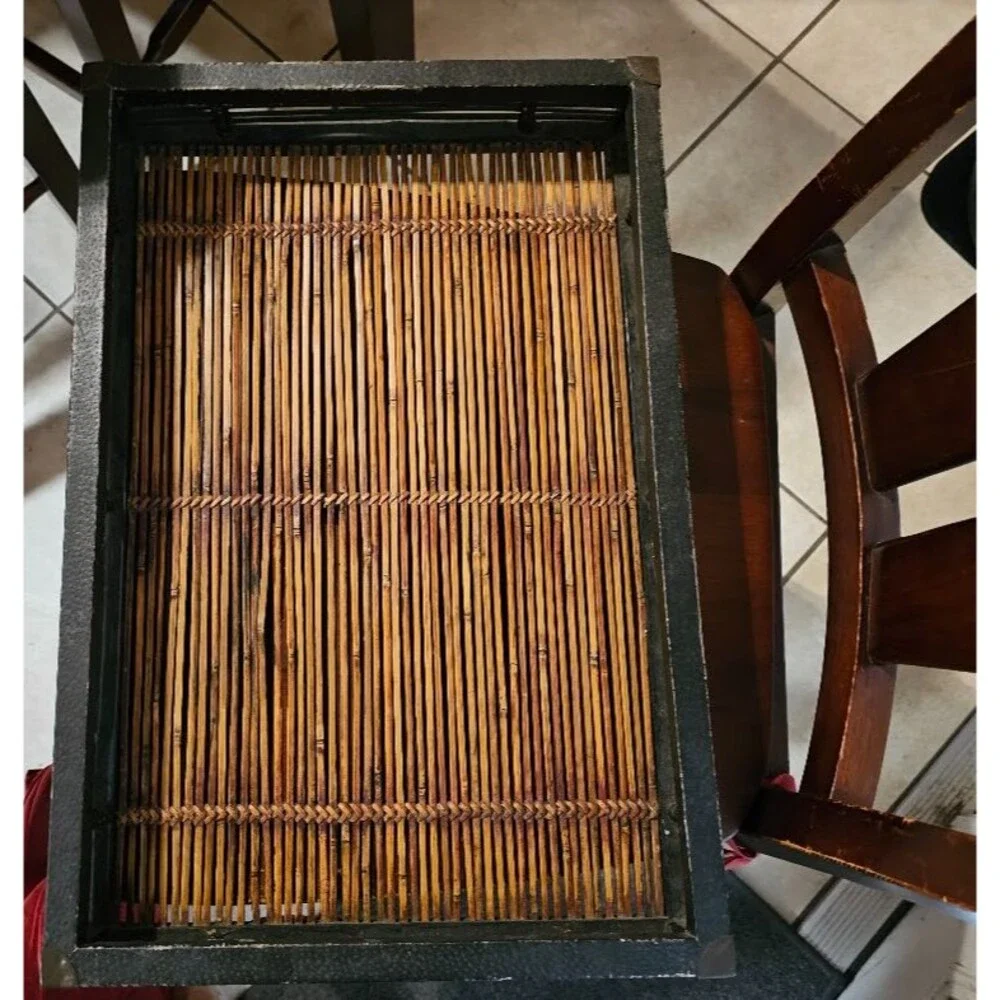 Vintage Bamboo Rattan Slatted Tray Boho Tiki Bar Decor